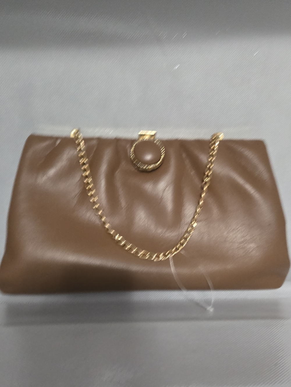 Classic Brown Leatherette Chain-Handle Clutch with Gold Accent